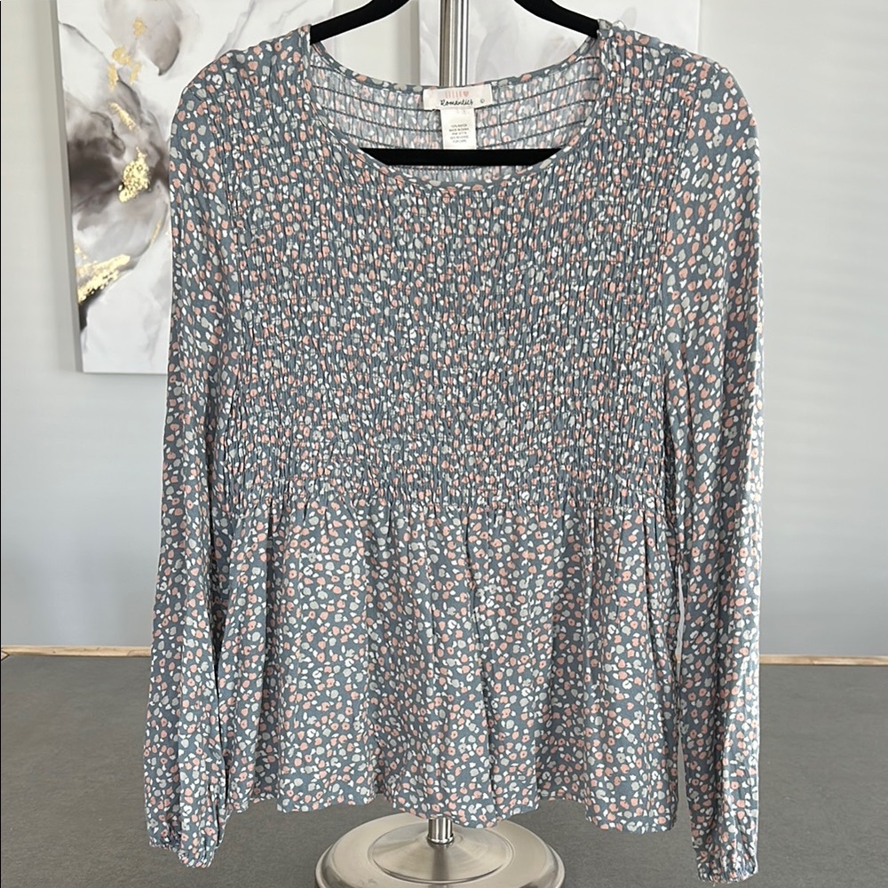 URBAN Romantics Blue Floral Smocked Peplum Blouse
